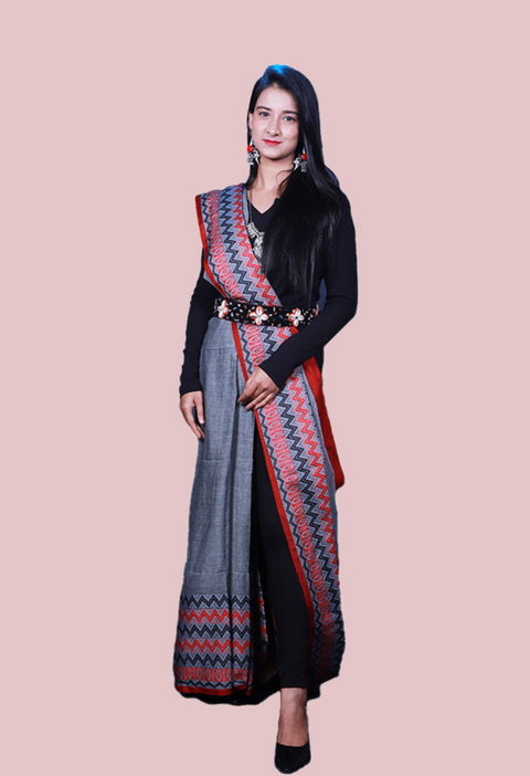 Grey With Multi Color Border Begumpuri Cotton Saree