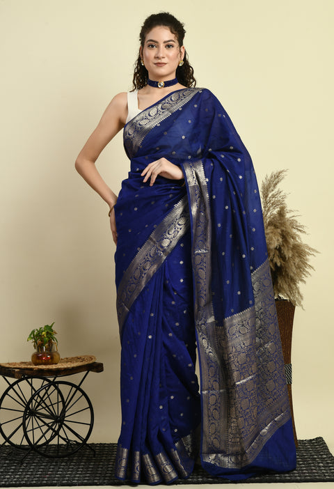 Ink Blue Banarasi Semi Georgette Soft Silk Saree