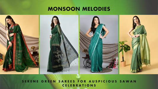 Embrace the Serenity of Sawan with "Monsoon Melodies" Green Sarees Collection