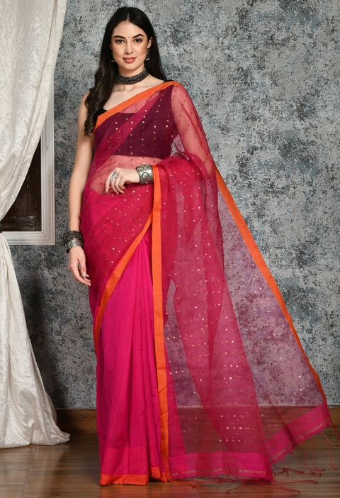 Beautiful Magenta Pink Silk Cotton Saree