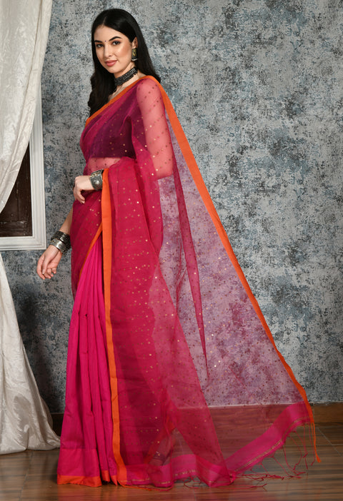 Beautiful Magenta Pink Silk Cotton Saree