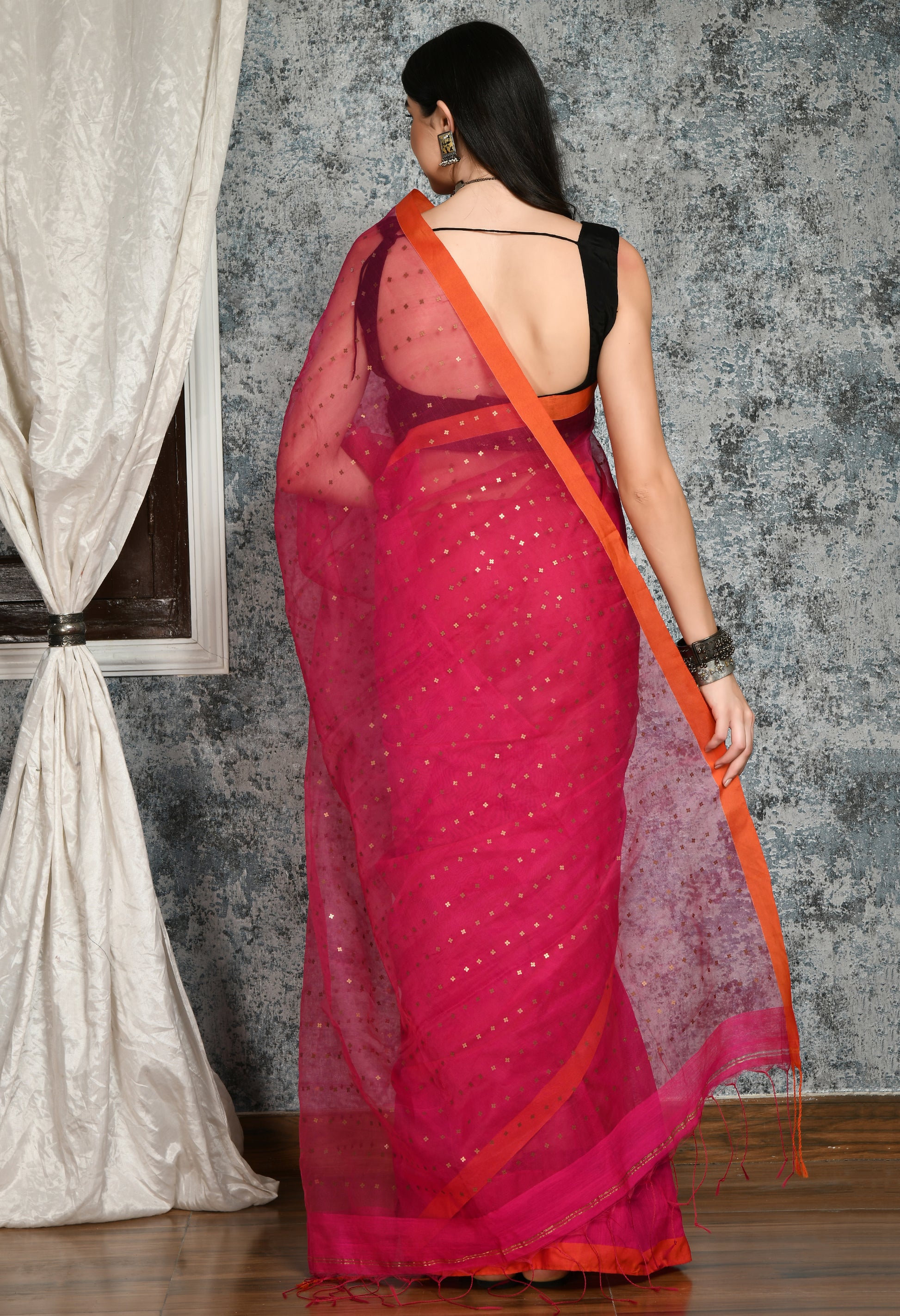 Beautiful Magenta Pink Silk Cotton Saree