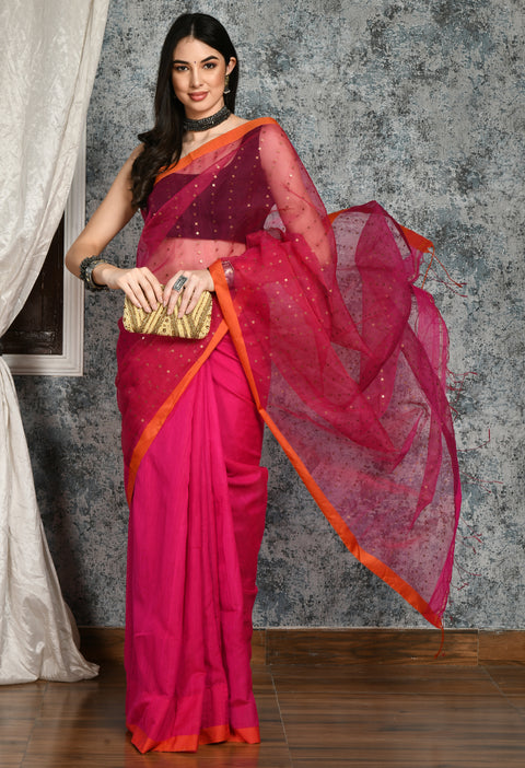 Beautiful Magenta Pink Silk Cotton Saree