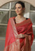 Exquisite Ferrari Red Banarasi Woven Silk by Linen Saree with Blouse Piece