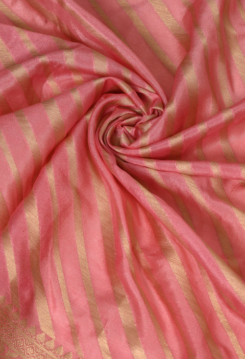 Soft Pink Banarasi Kora Silk Saree with Copper Zari Stripes