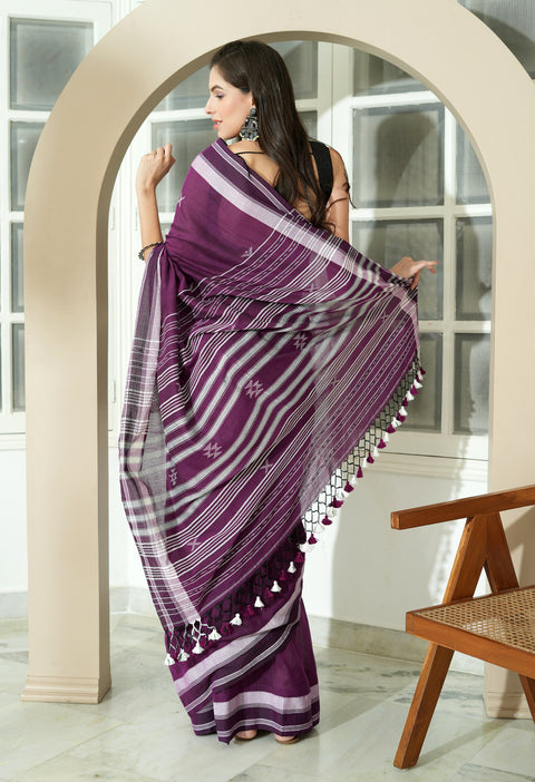 Purple Cotton Handwoven Saree