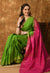 Lovebird Green Handwoven Pure Ghicha Tussar Silk Saree with Stripe Pallu