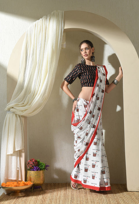 Positivi-tea Block Printed Mul Cotton Saree