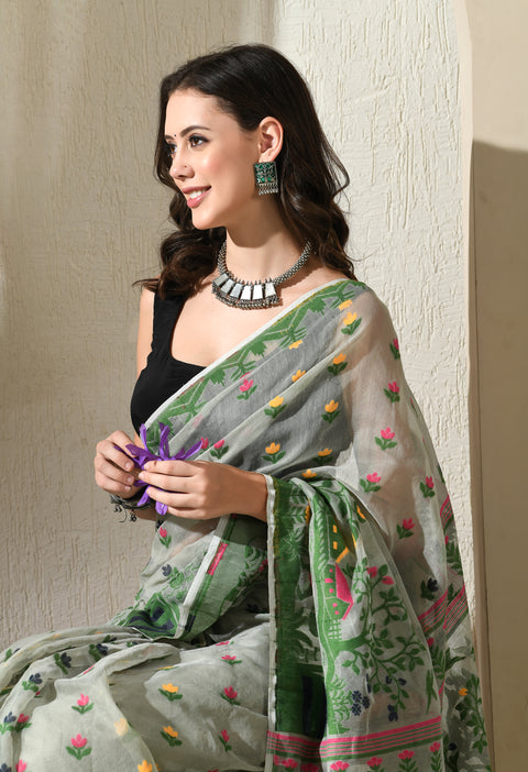 Hari Bhari Cotton Silk Jamdani Saree