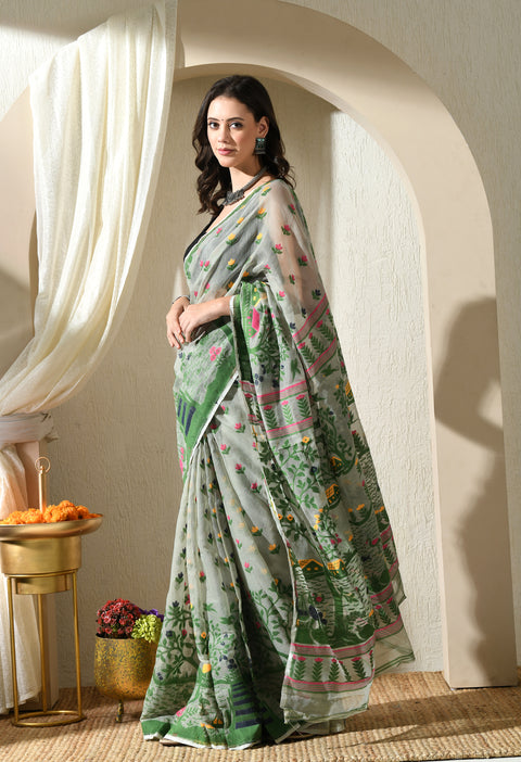 Hari Bhari Cotton Silk Jamdani Saree