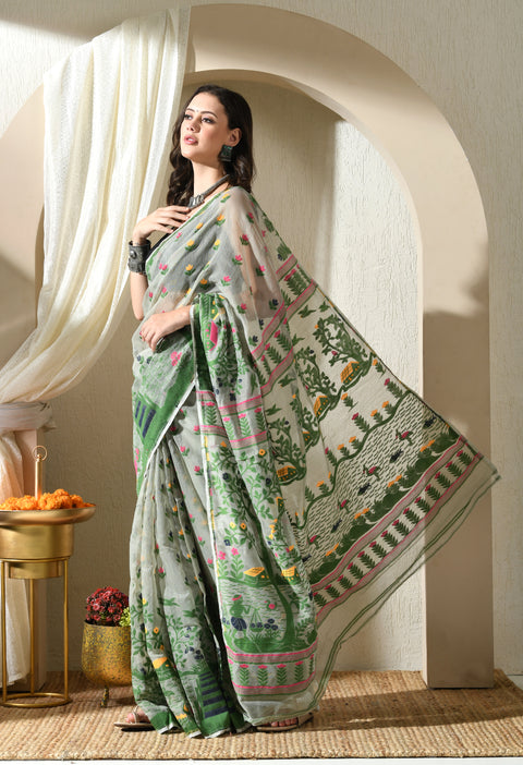 Hari Bhari Cotton Silk Jamdani Saree
