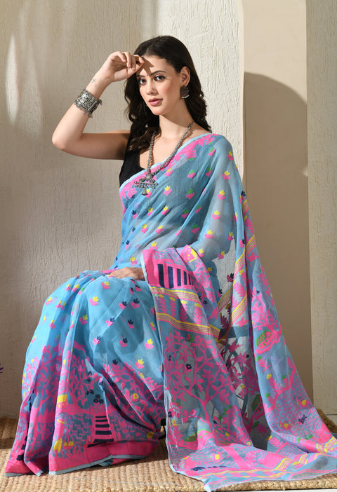 Nadiya Kinare Cotton Silk Jamdani Saree