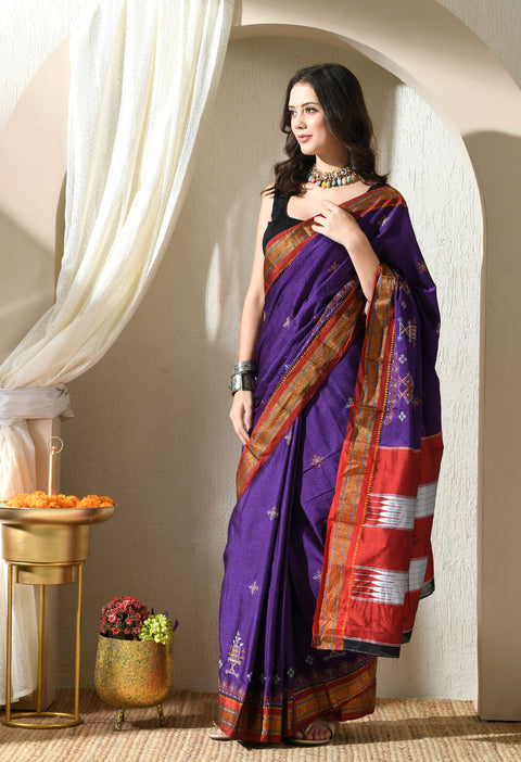 Purple Kasuti Embroidered Paithani Border Khunn Saree with Tope Ilkal Pallu