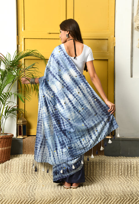 Barka Blue Semi Silk Shibori Saree with Sequins