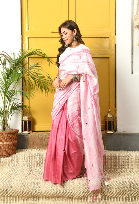 Chaitali Blush Pink Semi Silk Shibori Saree with Sequins