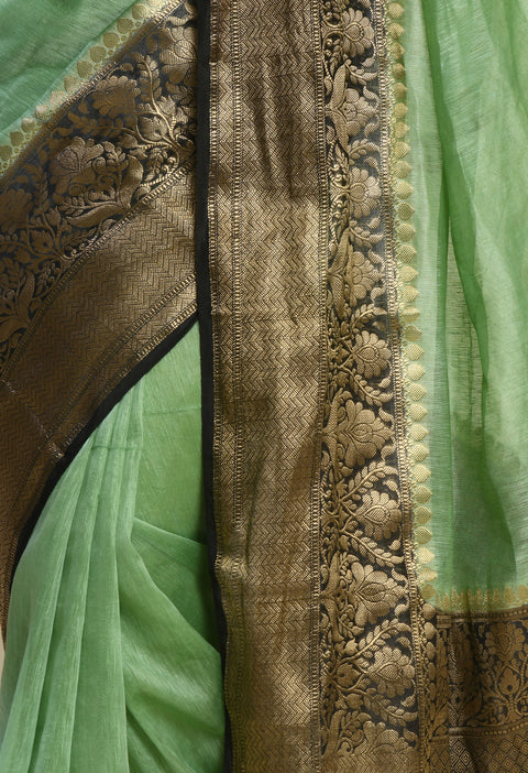 Banarasi Green Weaving Silk by Linen Dual Dyed Saree