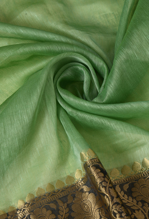 Banarasi Green Weaving Silk by Linen Dual Dyed Saree