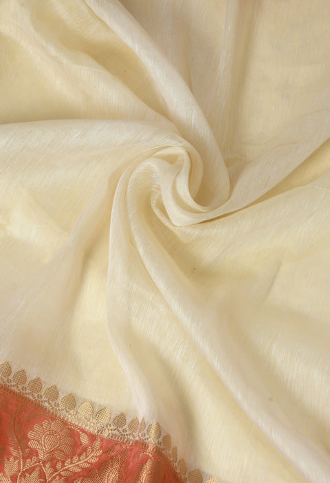 Banarasi White Weaving Silk by Linen Dual Dyed Saree