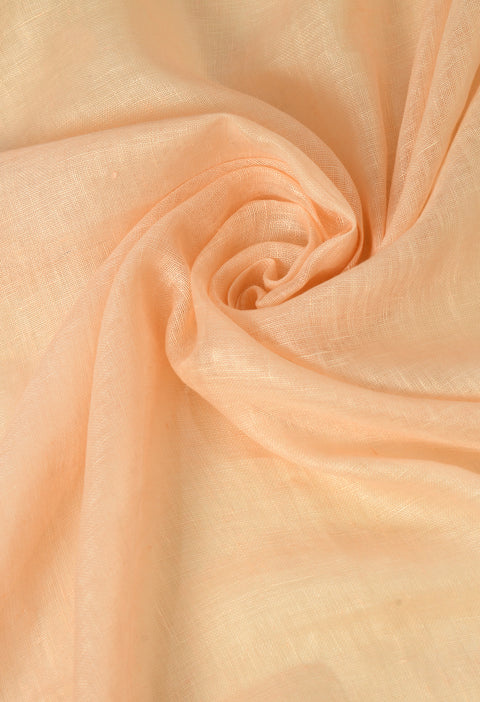 Coral Peach Pure Linen Handwoven Saree with Cute Bird Digital Embroidery