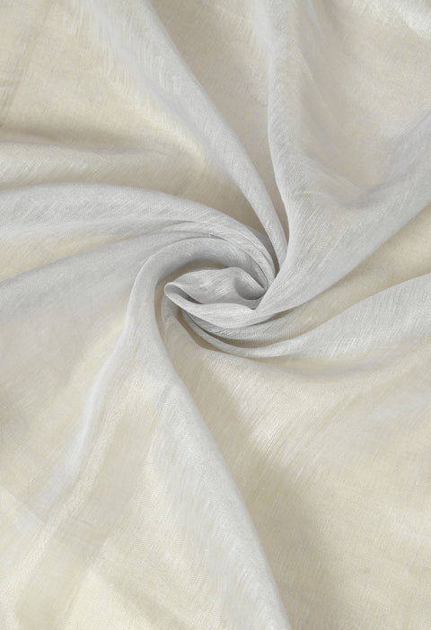 Silver White Tissue Linen Handwoven Saree with Handwork and Beads
