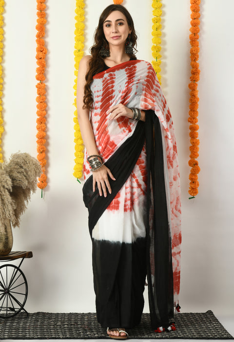 Mul Cotton Shibori Printed Saree (Black)