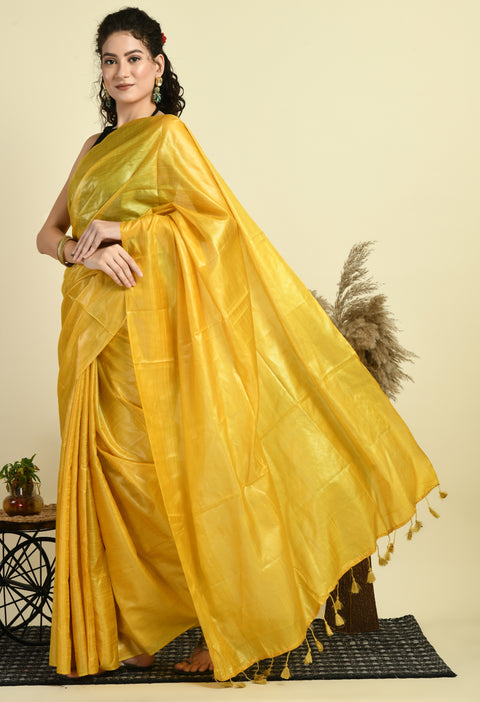 Sunshine Yellow Handwoven Pure Tussar Silk Saree