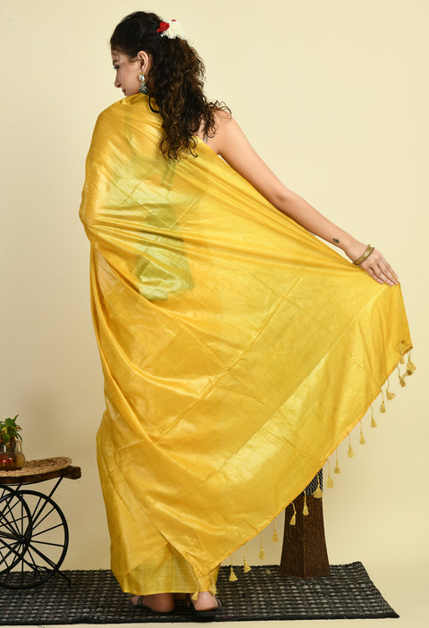 Sunshine Yellow Handwoven Pure Tussar Silk Saree