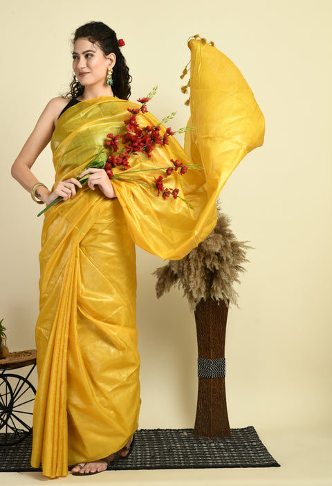 Sunshine Yellow Handwoven Pure Tussar Silk Saree