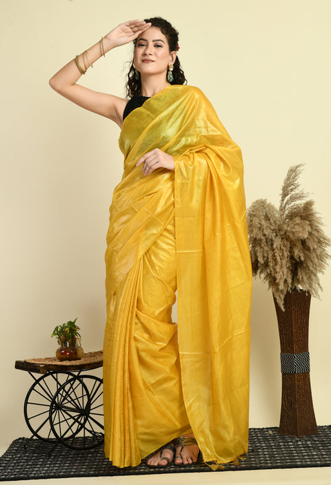 Sunshine Yellow Handwoven Pure Tussar Silk Saree