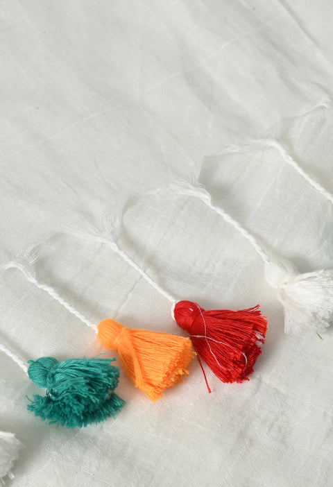 Hand-Painted White Mul Cotton Sunflower Saree