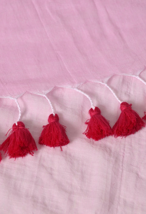 Baby Pink Hand-Painted Hibiscus Mul Cotton Saree