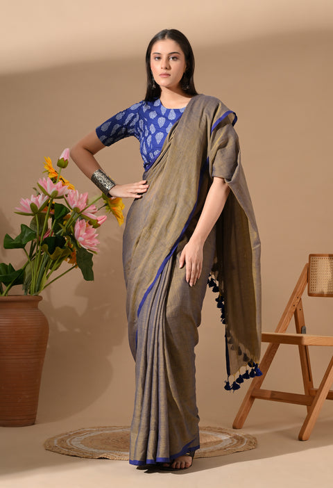 Handwoven Mul Cotton Saree - Brown