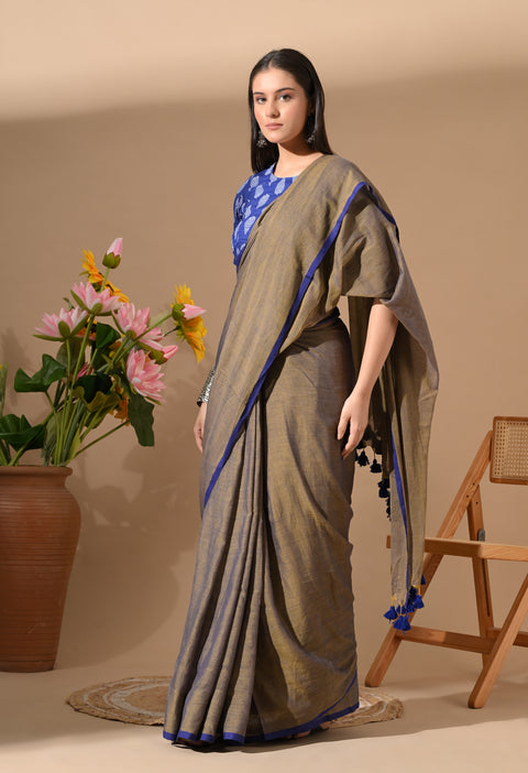 Handwoven Mul Cotton Saree - Brown