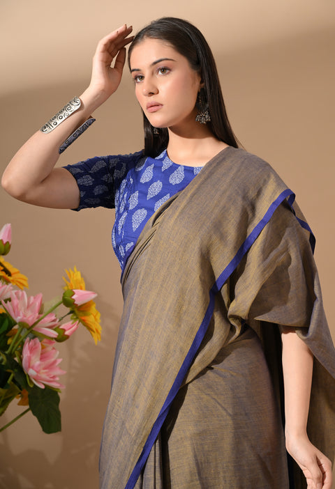 Handwoven Mul Cotton Saree - Brown