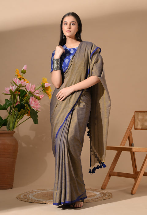 Handwoven Mul Cotton Saree - Brown