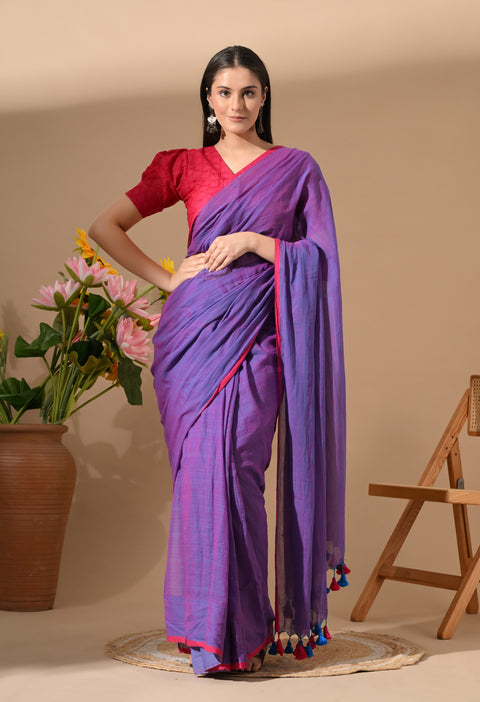 Handwoven Mul Cotton Saree - Purple