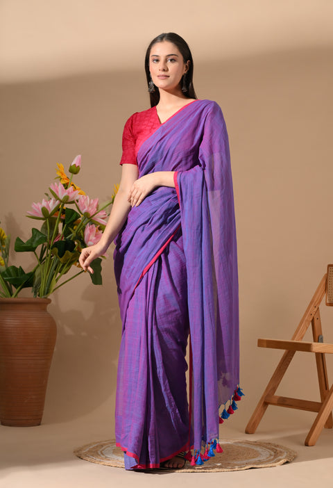 Handwoven Mul Cotton Saree - Purple