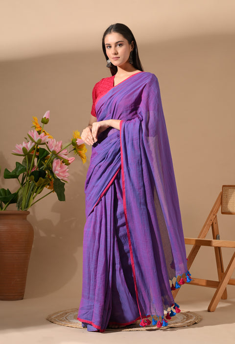 Handwoven Mul Cotton Saree - Purple