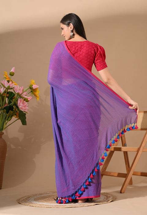 Handwoven Mul Cotton Saree - Purple
