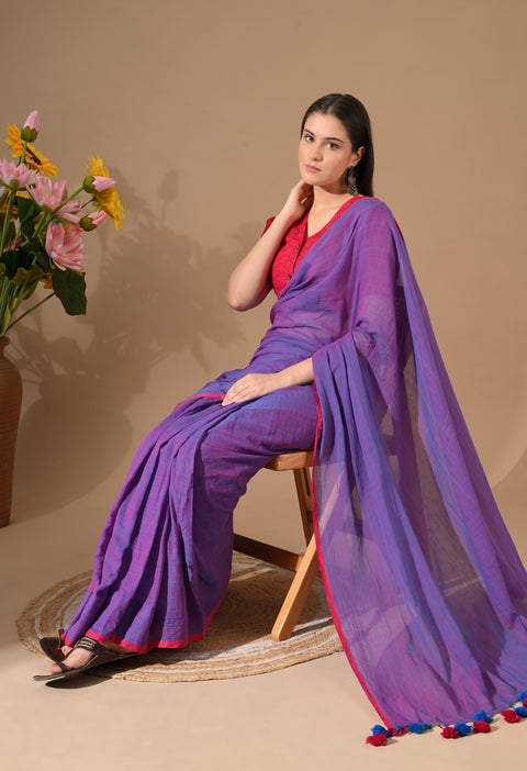 Handwoven Mul Cotton Saree - Purple