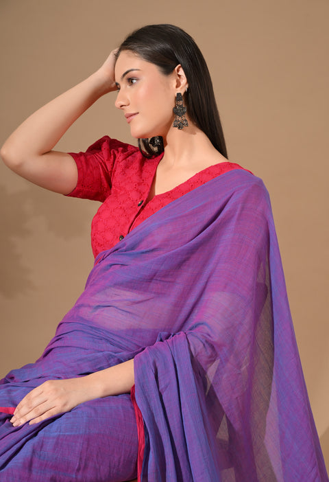 Handwoven Mul Cotton Saree - Purple