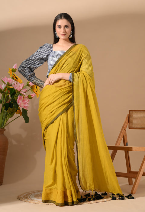 Handwoven Mul Cotton Saree - Yellow