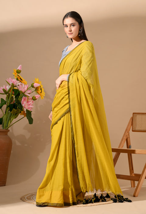 Handwoven Mul Cotton Saree - Yellow