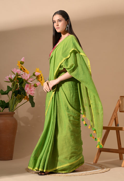 Handwoven Mul Cotton Saree - Green