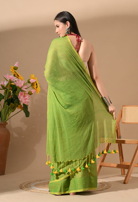 Handwoven Mul Cotton Saree - Green
