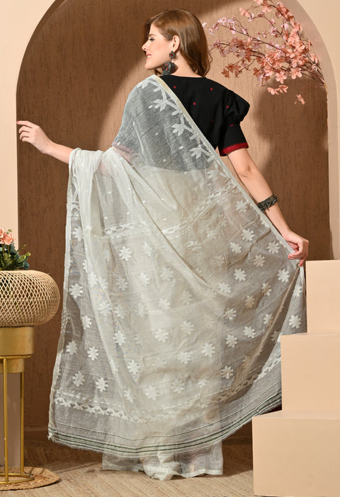 Cotton Silk Jamdani Saree (White)