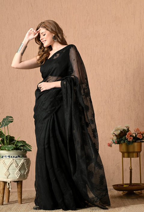 Cotton Silk Jamdani Saree (Black)