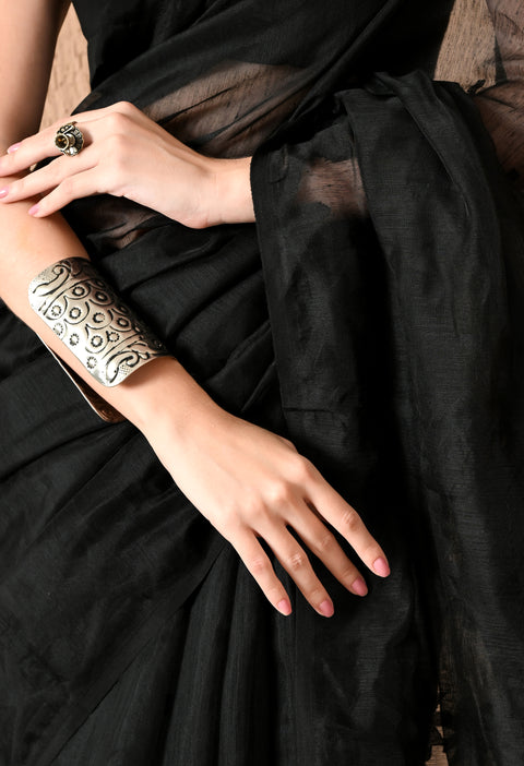 Cotton Silk Jamdani Saree (Black)