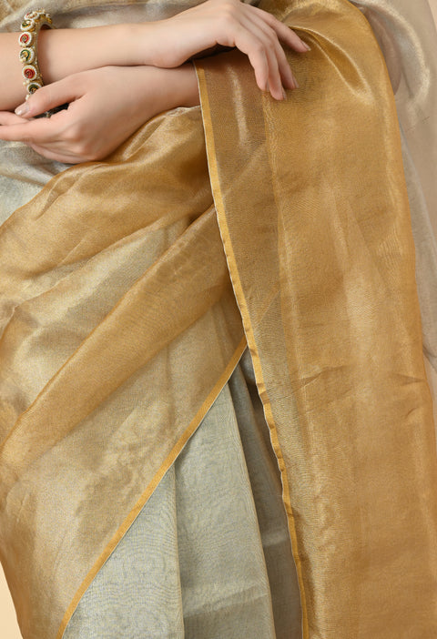 Handwoven Gold & Silver Zari Tissue Saree