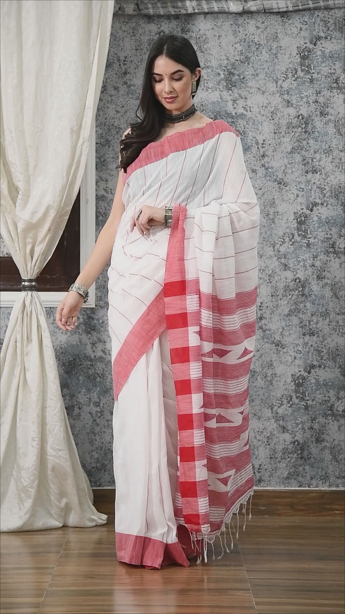 White Sarees | While Color Saree | White with Red Saree | BharatSthali